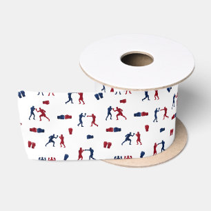 Red & Blue Boxing Gloves Boxer Pattern Satin Ribbon