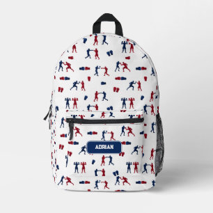 Red & Blue Boxing Gloves Boxer Pattern School Printed Backpack