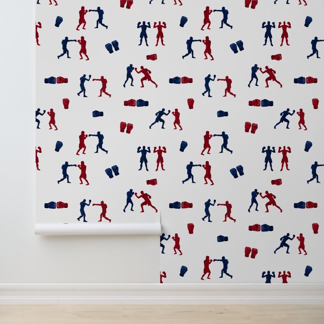 Red & Blue Boxing Gloves Boxer Pattern Wallpaper (Application)