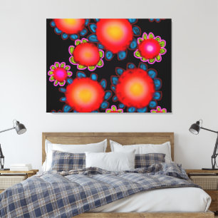 Red Blue Bright and Bold Sunflowers  Canvas Print