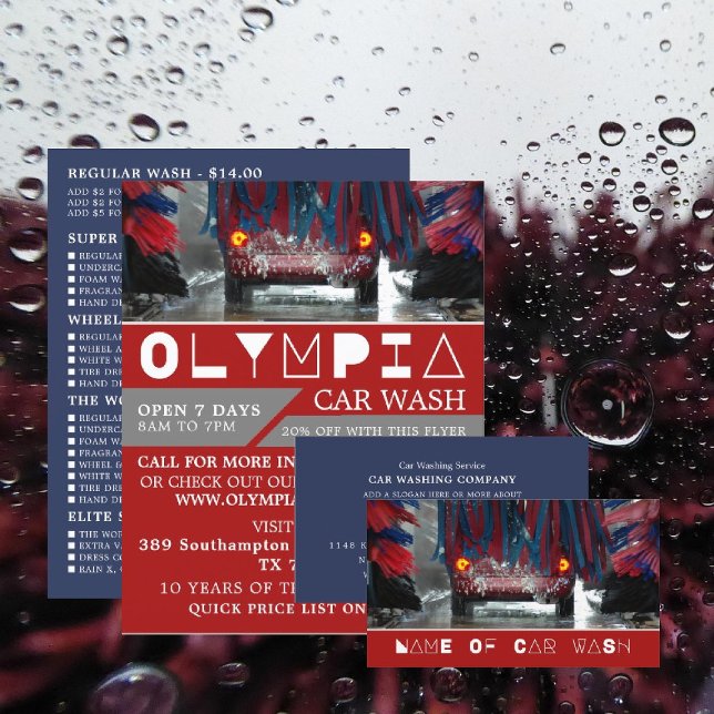 Red & Blue Car Wash, Cleaning Service Business Card (Creator Uploaded)