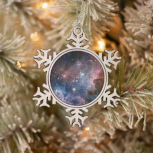 Red & Blue Carina Nebula Hubble Telescope Snowflake Pewter Christmas Ornament