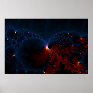 Red Blue Cells Fractal Art Poster