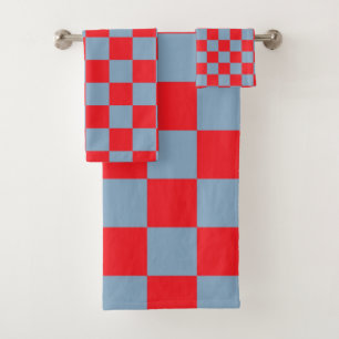 Red Blue Chequered Gingham Pattern Bath Towel Set