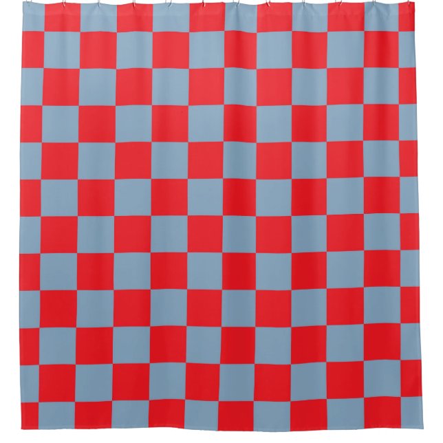 Red Blue Chequered Gingham Pattern Shower Curtain (Front)