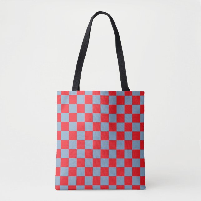 Red Blue Chequered Gingham Pattern Tote Bag (Front)