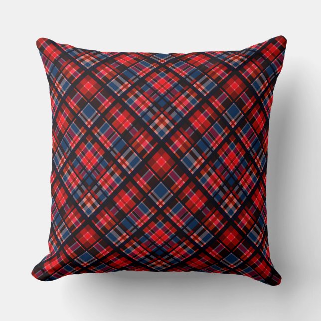red blue chequered pattern print cushion (Front)
