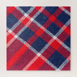 Red-blue chequered woollen texture. jigsaw puzzle