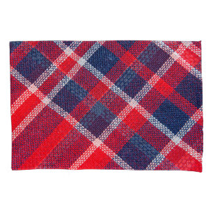Red-blue chequered woollen texture. pillowcase