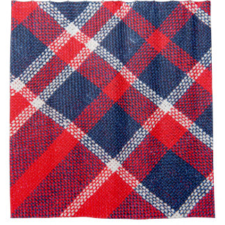 Red-blue chequered woollen texture. shower curtain