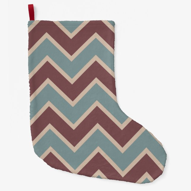 Red Blue Chevron Stripes Large Christmas Stocking (Front)