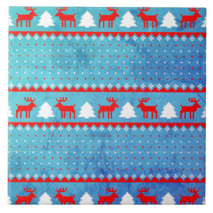 Red Blue Christmas Pattern Ceramic Tile