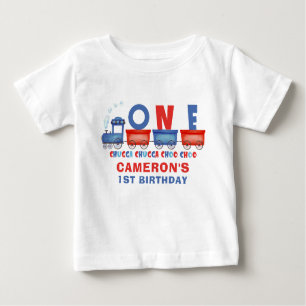 Red Blue Chugga Chugga Train 1st Birthday  Baby T-Shirt