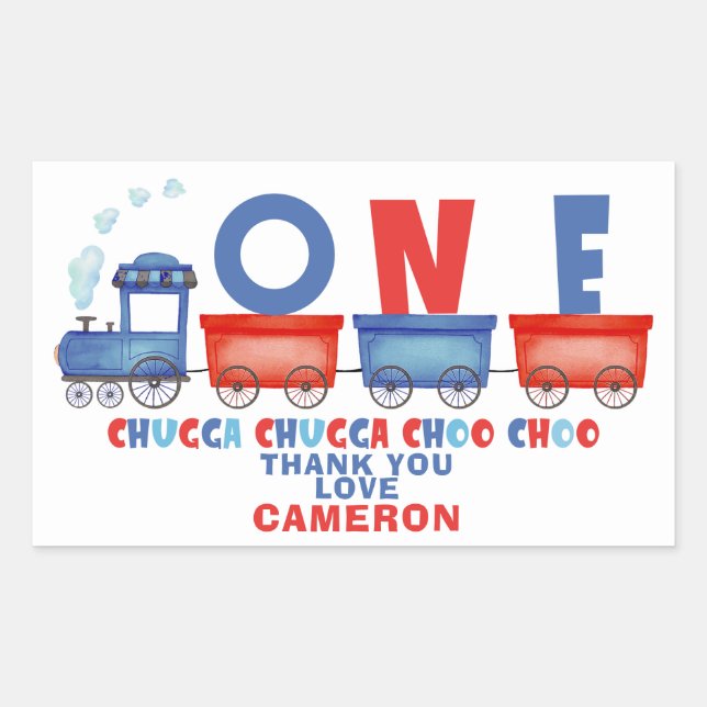 Red Blue Chugga Chugga Train 1st Birthday  Rectangular Sticker (Front)