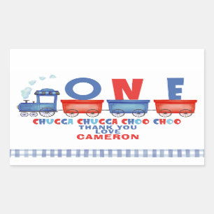 Red Blue Chugga Chugga Train 1st Birthday  Rectangular Sticker