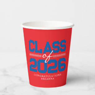 Red & Blue Class of Year Graduation Paper Cups