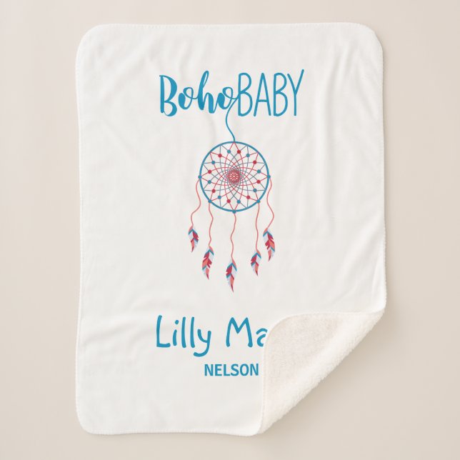 Red & Blue Colorful Boho Baby Dreamcatcher Sherpa Blanket (Front)