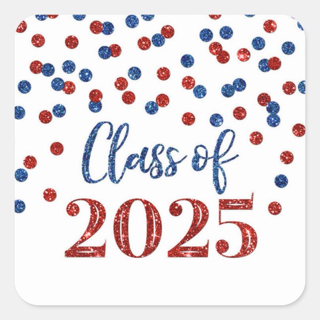 Red Blue Confetti Graduation 2025 Square Sticker (Front)