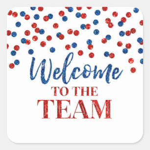 Red Blue Confetti Welcome to the Team Square Sticker