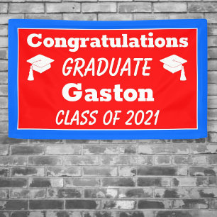 Red Blue Congratulations Graduate Graduation Banner