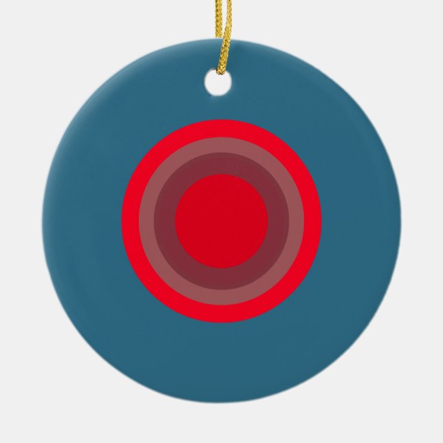 red blue contrast bullseye ceramic tree decoration (Front)