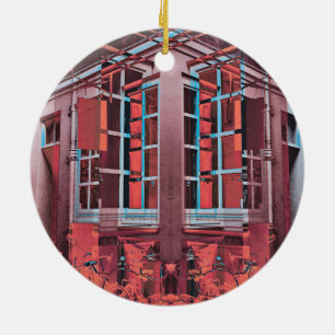 Red blue Copenhagen windows reflection digital art Ceramic Tree Decoration