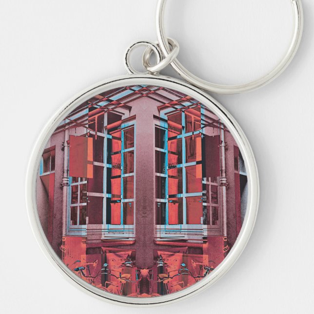 Red blue Copenhagen windows reflection digital art Key Ring (Front)