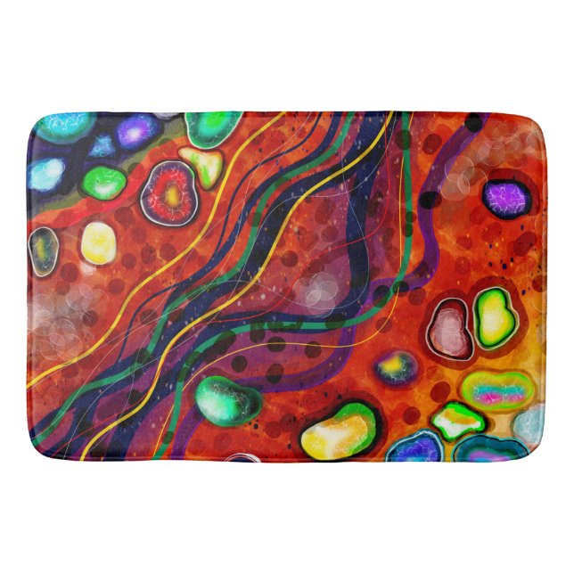 Red, Blue, Copper, Purple, Green Abstract  Bath Mat (Front)