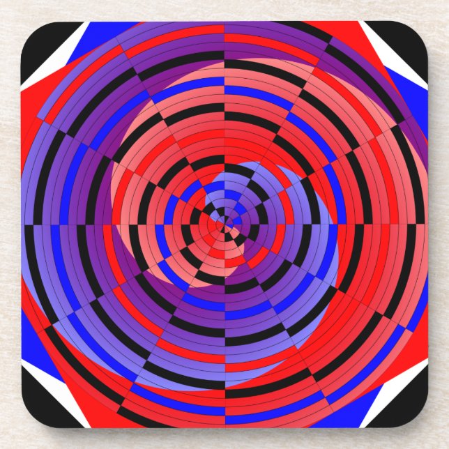 Red & Blue Counter Spiral by Kenneth Yoncich Coaster (Front)