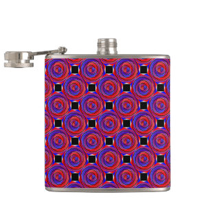 Red & Blue Counter Spiral by Kenneth Yoncich Hip Flask