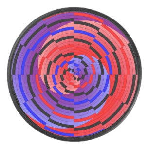 Red & Blue Counter Spiral by Kenneth Yoncich Hockey Puck
