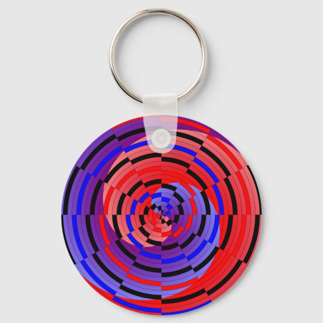 Red & Blue Counter Spiral by Kenneth Yoncich Key Ring (Front)