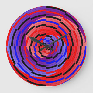 Red & Blue Counter Spiral by Kenneth Yoncich Large Clock