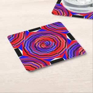 Red & Blue Counter Spiral by Kenneth Yoncich Square Paper Coaster