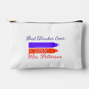 Red blue crayons best teacher ever add year name accessory pouch
