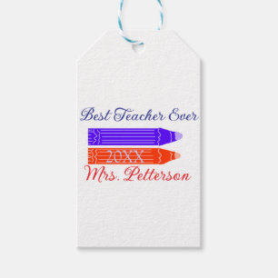 Red blue crayons best teacher ever add year name gift tags