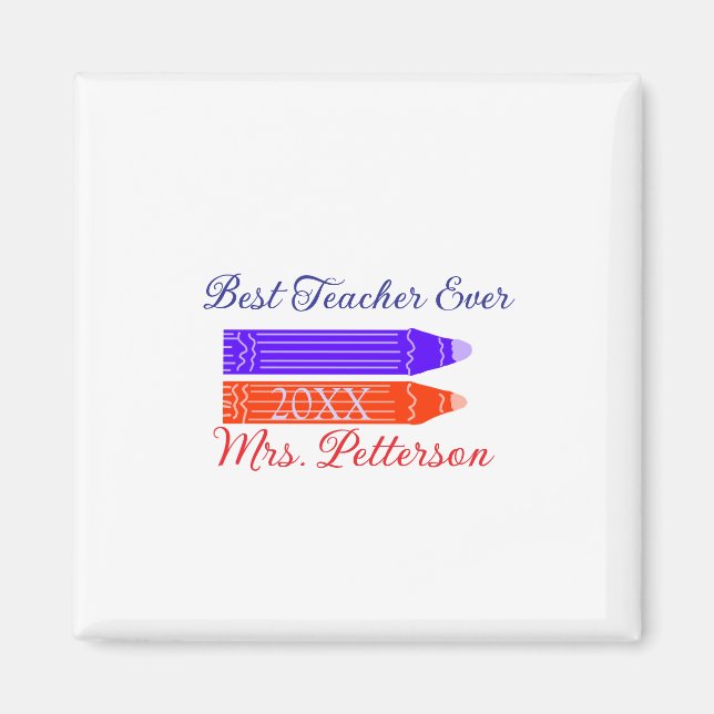 Red blue crayons best teacher ever add year name magnet (Front)
