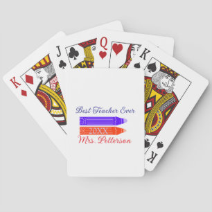 Red blue crayons best teacher ever add year name playing cards