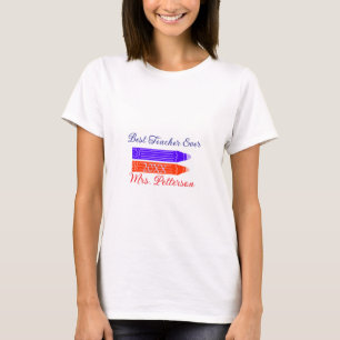 Red blue crayons best teacher ever add year name T-Shirt