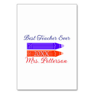 Red blue crayons best teacher ever add year name table number