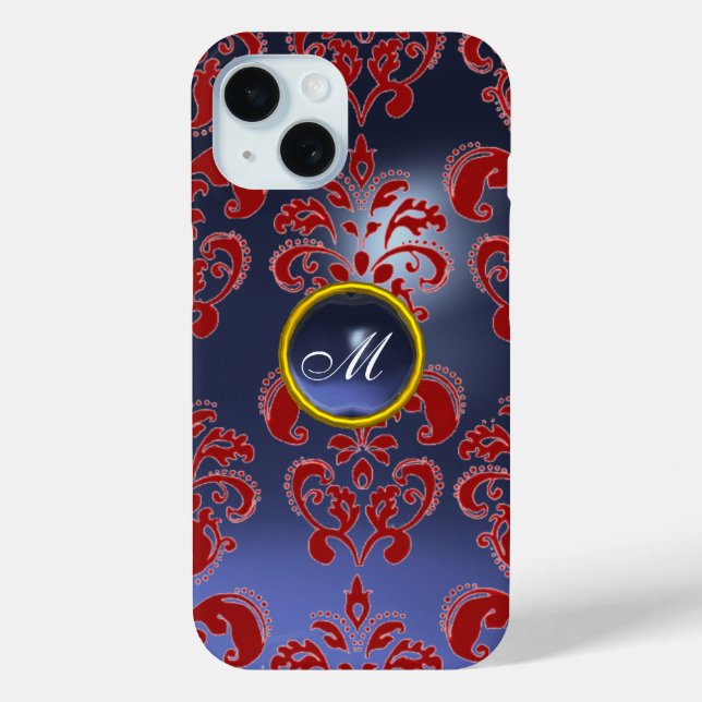 RED BLUE DAMASK GEMSTONE MONOGRAM Floral Case-Mate iPhone Case (Back)
