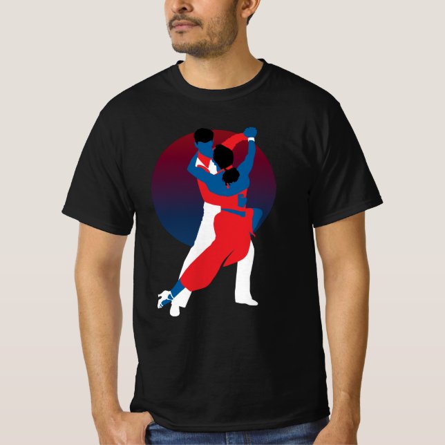 Red & Blue Dancing Silhouette - Tango dancers T-Shirt (Front)