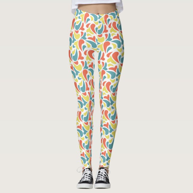 Red, Blue & Dark Yellow Waves Pattern Leggings (Front)