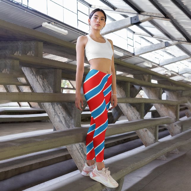 Red Blue Diagonal Stripe Capri Leggings (Creator Uploaded)