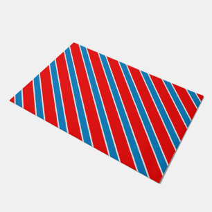 Red Blue Diagonal Stripes Doormat