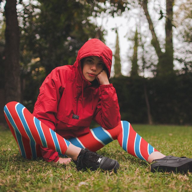Red Blue Diagonal Stripes Leggings (Creator Uploaded)