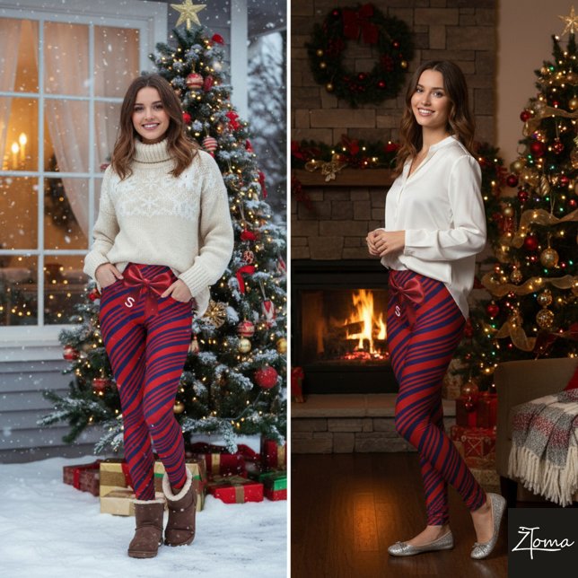 Red Blue Diagonal Stripes Ribbon Background Leggings (Creator Uploaded)