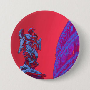 Red, blue digital art of Colosseum and statue 7.5 Cm Round Badge