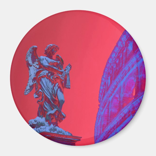 Red, blue digital art of Colosseum and statue Magnet (Front)