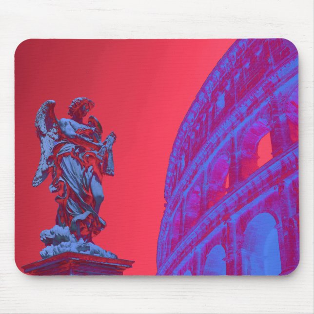 Red, blue digital art of Colosseum and statue Mouse Pad (Front)